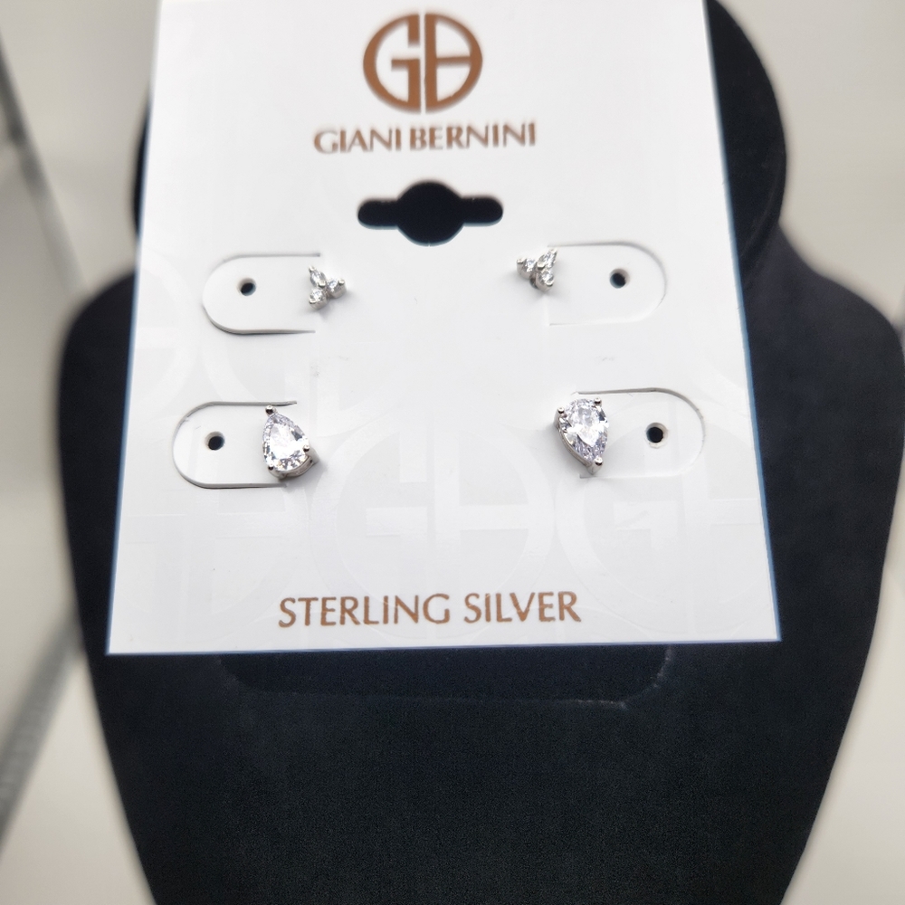 Giani Bernini Sterling Silver CZ Stud Earring Set...new